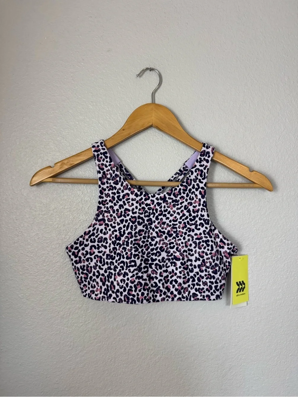 New all in motion Purple Leopard Print Strappy Sports Bra L (10/12) Kid Girls